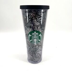 2014 Starbucks 24 Oz Tumbler Acrylic Venti Cold Cup  Black Circle Lines No Straw